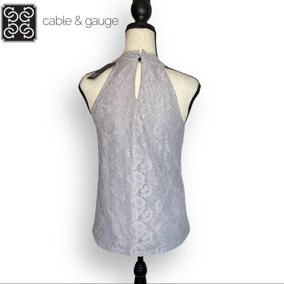 Cable & Gauge Lacey Pale Lavender Halter Keyhole Tank Blouse. Lined. XS - Picture 2 of 7